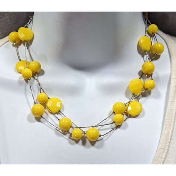 Funky Yellow Beaded Silver Chain Floating Necklace - Picture 2 of 6
